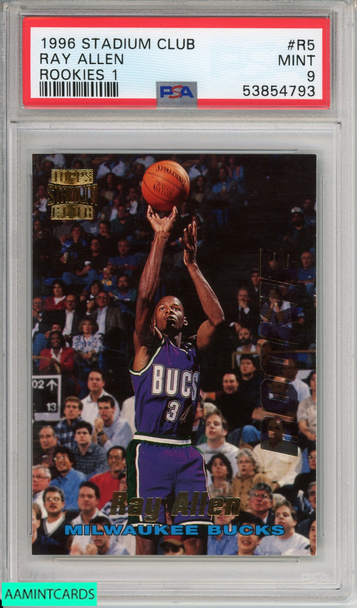 1996 STADIUM CLUB RAY ALLEN #R5 ROOKIES 1 ROOKIE HOF BUCKS RC PSA 9 MINT 53854793 1996 STADIUM CLUB RAY ALLEN #R5 ROOKIES 1 ROOKIE HOF BUCKS RC PSA 9 MINT 53854793