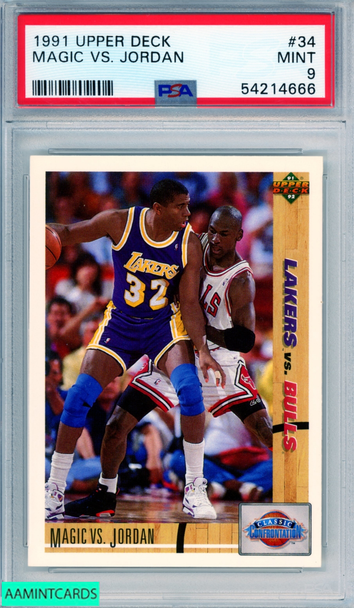 1991 UPPER DECK MAGIC VS JORDAN #34 HOF LAKERS BULLS PSA 9 MINT 54214666 1991 UPPER DECK MAGIC VS JORDAN #34 HOF LAKERS BULLS PSA 9 MINT 54214666