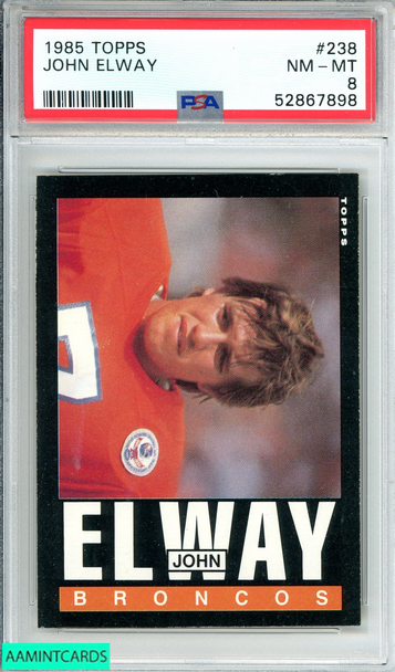 1985 TOPPS JOHN ELWAY #238 DENVER BRONCOS HOF 2ND YEAR PSA 8 NM-MT 52867898 1985 TOPPS JOHN ELWAY #238 DENVER BRONCOS HOF 2ND YEAR PSA 8 NM-MT 52867898