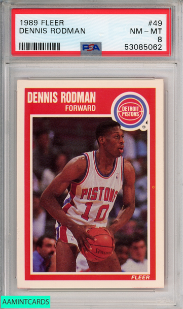 1989 FLEER DENNIS RODMAN #49 DETROIT PISTONS HOF PSA 8 NM-MT 53085062 1989 FLEER DENNIS RODMAN #49 DETROIT PISTONS HOF PSA 8 NM-MT 53085062