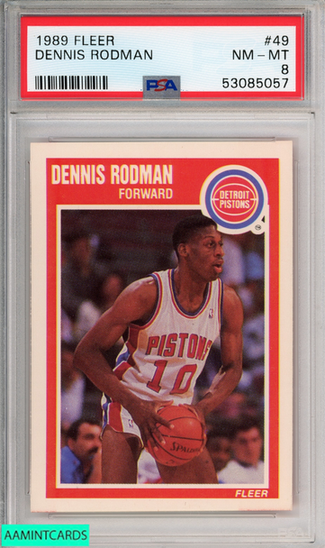1989 FLEER DENNIS RODMAN #49 DETROIT PISTONS HOF PSA 8 NM-MT 53085057