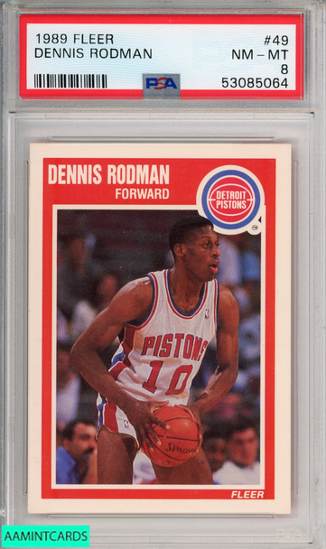 1989 FLEER DENNIS RODMAN #49 DETROIT PISTONS HOF PSA 8 NM-MT 53085064 1989 FLEER DENNIS RODMAN #49 DETROIT PISTONS HOF PSA 8 NM-MT 53085064