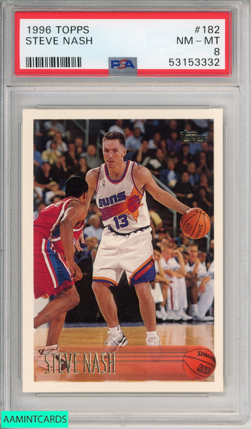 1996 TOPPS STEVE NASH #182 ROOKIE HOF PHOENIX SUNS RC PSA 8 NM-MT 53153332 1996 TOPPS STEVE NASH #182 ROOKIE HOF PHOENIX SUNS RC PSA 8 NM-MT 53153332