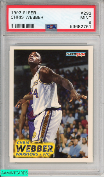 1993 FLEER CHRIS WEBBER #292 ROOKIE GOLDEN STATE WARRIORS RC PSA 9 MINT 53682761 1993 FLEER CHRIS WEBBER #292 ROOKIE GOLDEN STATE WARRIORS RC PSA 9 MINT 53682761