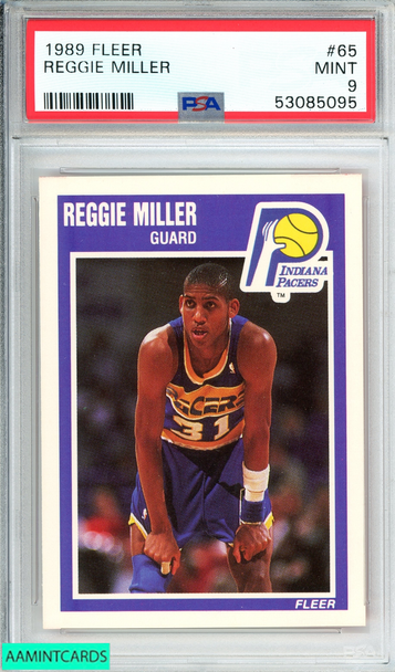 1989 FLEER REGGIE MILLER #65 INDIANA PACERS 2ND YEAR CARD PSA 9 MINT 53085095 1989 FLEER REGGIE MILLER #65 INDIANA PACERS 2ND YEAR CARD PSA 9 MINT 53085095