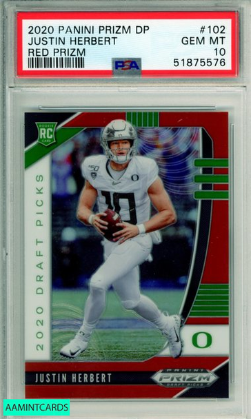 2020 PANINI PRIZM DRAFT PICKS JUSTIN HERBERT #102 RED PRIZM ROOKIE PSA 10 GEM MT 51875576
