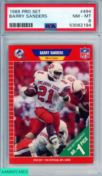 1989 PRO SET BARRY SANDERS #494 ROOKIE HOF DETROIT LIONS RC PSA 8 NM-MT 53082184 1989 PRO SET BARRY SANDERS #494 ROOKIE HOF DETROIT LIONS RC PSA 8 NM-MT 53082184