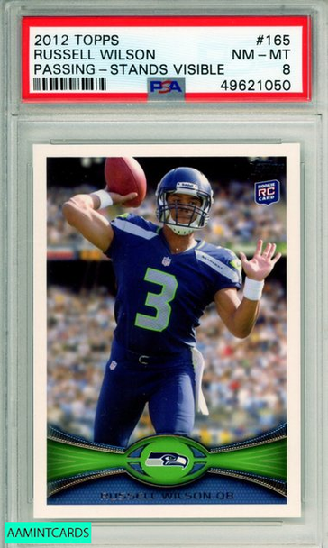 2012 TOPPS RUSSELL WILSON #165 PASSING-STANDS VISIBLE ROOKIE RC PSA 8 NM-MT 49621050