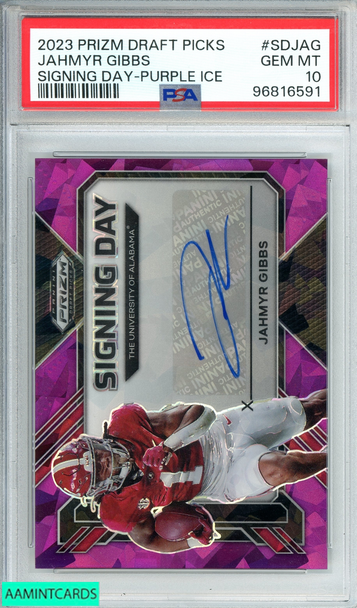 2023 PANINI PRIZM DP JAHMYR GIBBS#SDJAG SIGNING DAY-PURPLE ICE 6 OF 49 RC PSA 10 96816591 2023 PANINI PRIZM DP JAHMYR GIBBS#SDJAG SIGNING DAY-PURPLE ICE 6 OF 49 RC PSA 10 96816591