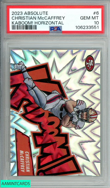 2023 PANINI ABSOLUTE KABOOM! HORIZONTAL CHRISTIAN MCCAFFREY #6 PSA 10 GEM MT 106233551 2023 PANINI ABSOLUTE KABOOM! HORIZONTAL CHRISTIAN MCCAFFREY #6 PSA 10 GEM MT 106233551