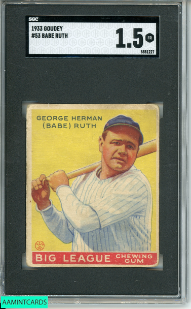 1933 GOUDEY BABE RUTH #53 YELLOW SGC 1.5 FR 5351227 1933 GOUDEY BABE RUTH #53 YELLOW SGC 1.5 FR 5351227