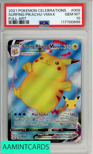 2021 POKEMON CELEBRATIONS SURFING PIKACHU VMAX #009 FULL ART PSA 10 117700686 2021 POKEMON CELEBRATIONS SURFING PIKACHU VMAX #009 FULL ART PSA 10 117700686