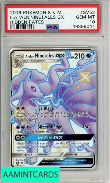 2019 POKEMON SUN MOON HID FATES ALOLAN NINETALES GX #SV53 FA PSA 10 49399041 2019 POKEMON SUN MOON HID FATES ALOLAN NINETALES GX #SV53 FA PSA 10 49399041