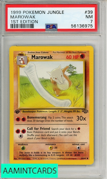 1999 POKEMON JUNGLE MAROWAK #39 1ST EDITION PSA 7 NM 56136975 1999 POKEMON JUNGLE MAROWAK #39 1ST EDITION PSA 7 NM 56136975