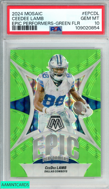 2024 PANINI MOSAIC EPIC PERFORMERS CEEDEE LAMB #EPCDL GREEN FLR 3 OF 10 PSA 10 109020854