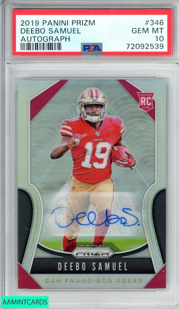 2019 PANINI PRIZM DEEBO SAMUEL #346 ROOKIE AUTOGRAPH RC 49ERS PSA 10 GEM MT 72092539