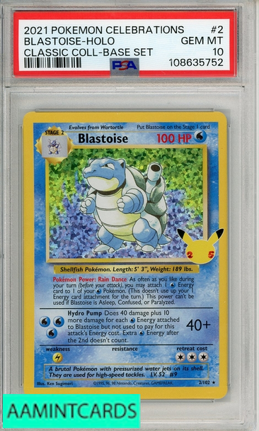 2021 PKMN CELEBRATIONS CLASSIC COLL BLASTOISE-HOLO #2 BASE SET PSA 10 108635752