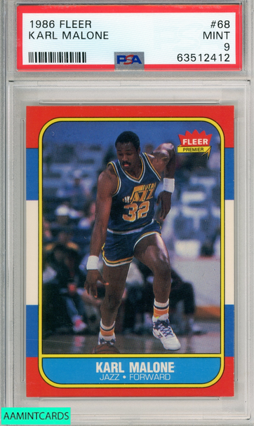 1986 FLEER KARL MALONE #68 ROOKIE RC UTAH JAZZ PSA 9 MINT 63512412