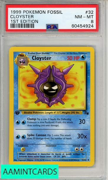 1999 POKEMON FOSSIL CLOYSTER #32 1ST EDITION PSA 8 NM-MT 60454924