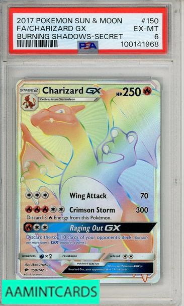 2017 PKMN SUN MOON BURN SHADOWS FA CHARIZARD GX #150 SECRET PSA 6 100141968