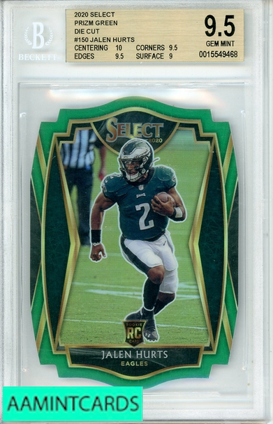 2020 PANINI SELECT GREEN PRIZM DIE CUT JALEN HURTS #150 BGS 9.5 RC 015549468