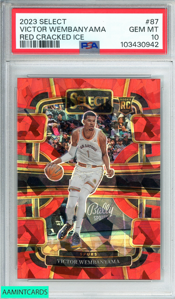 2023 PANINI SELECT VICTOR WEMBANYAMA #87 RED CRACKED ICE RC PSA 10 GEM MT 103430942