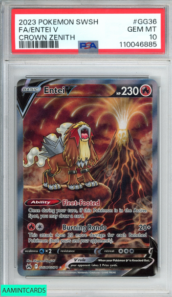 2023 POKEMON SWORD AND SHIELD CROWN ZENITH FA ENTEI V #GG36 PSA 10 GEM MT 110046885
