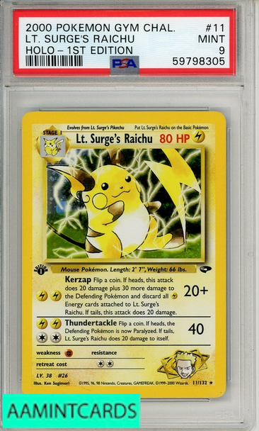 2000 POKEMON GYM CHALL LT SURGES RAICHU #11 HOLO-1ST EDITION PSA 9 59798305