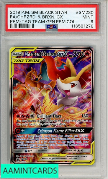 2019 PKMN SM BSP FA CHRZRD BRXN GX #SM230 TAG TEAM GEN PRM COL PSA 9 116581278