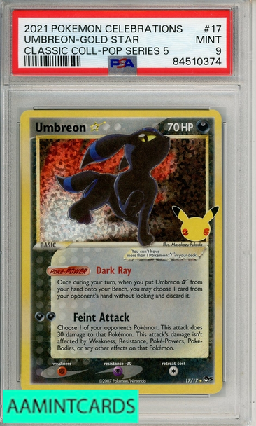 2021 PKMN CELEBS CLASSIC COLL UMBREON-GOLD STAR #17 POP SERIES 5 PSA 9 84510374