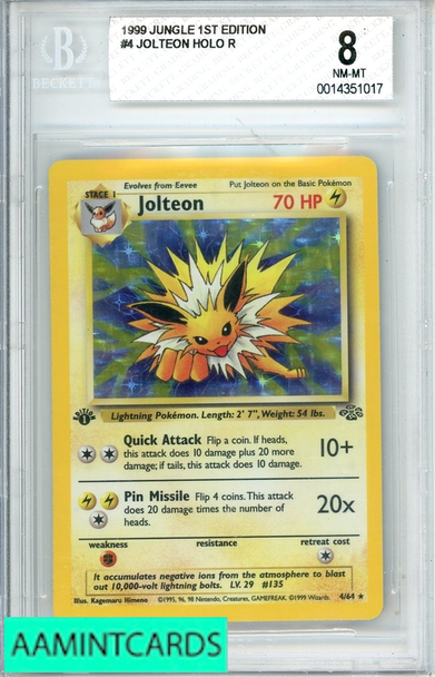 1999 POKEMON JUNGLE 1ST EDITION JOLTEON HOLO R #4 BGS 8 0014351017