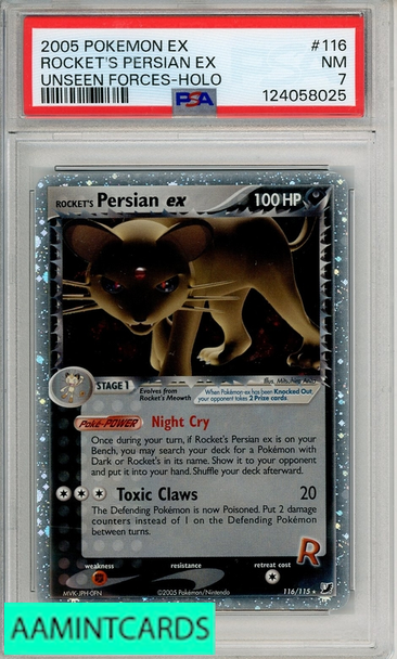 2005 POKEMON EX UNSEEN FORCES ROCKETS PERSIAN EX #116 HOLO PSA 7 124058025