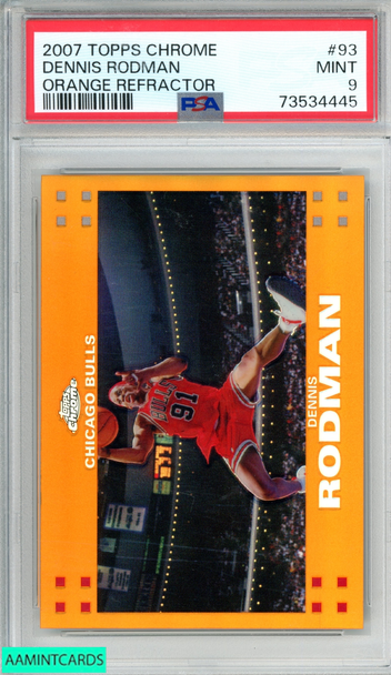 2007 TOPPS CHROME DENNIS RODMAN #93 ORANGE REFRACTOR 149 OF 199 PSA 9 MINT 73534445