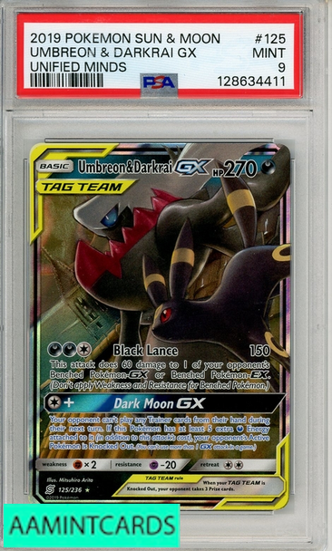 2019 POKEMON SUN MOON UNIFIED MINDS UMBREON DARKRAI GX #125 PSA 9 128634411