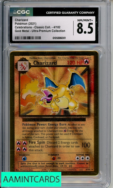 2021 POKEMON CELEBS CLASSIC COLL GOLD METAL UPC CHARIZARD #4 CGC 8.5 6105886001