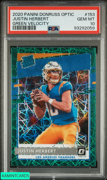 2020 PANINI DONRUSS OPTIC JUSTIN HERBERT #153 GREEN VELOCITY ROOKIE RC PSA 10 93292059
