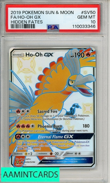 2019 POKEMON SUN   MOON HIDDEN FATES FA HO-OH GX #SV50 HIDDEN FATES PSA 10 110033346