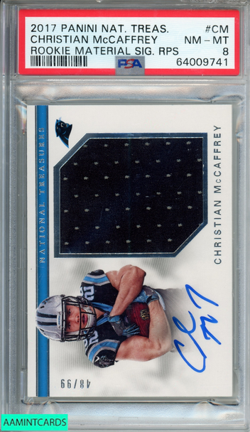 2017 NATIONAL TREASURES CHRISTIAN MCCAFFREY #CM ROOKIE MATERIAL AUTO OF 99 PSA 8 64009741