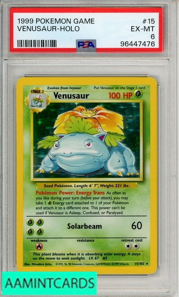 1999 POKEMON GAME VENUSAUR-HOLO #15 PSA 6 EX-MT 96447476