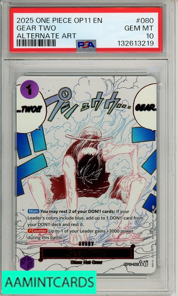 2025 ONE PIECE OP11-A FIST OF DIVINE SPEED GEAR TWO #080 ALTERNATE ART PSA 10 132613219