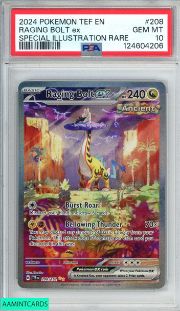 2024 POKEMON TEMPORAL FORCES RAGING BOLT EX #208 SPECIAL ILUSTRATION RARE PSA 10 124604206