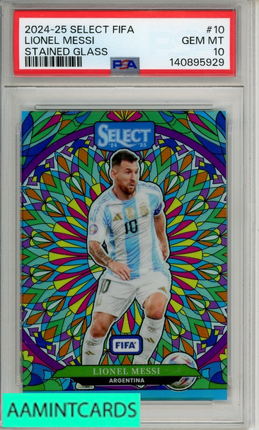 2024-25 PANINI SELECT FIFA STAINED GLASS LIONEL MESSI #10 PSA 10 GEM MT 140895929