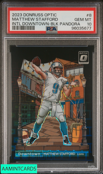 2023 DONRUSS OPTIC INTL DOWNTOWN MATTHEW STAFFORD #8 BLACK PANDORA OF 25 PSA 10 96035677