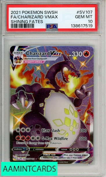 2021 POKEMON SWORD SHIELD SHINING FATES FA CHARIZARD VMAX #SV107 PSA 10 138617519