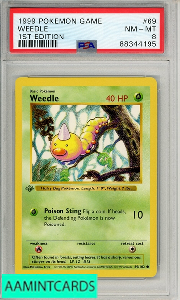 1999 POKEMON GAME WEEDLE #69 1ST EDITION PSA 8 NM-MT 68344195
