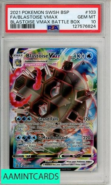 2021 POKEMON SWSH BLACK STAR PROMO FA BLASTOISE VMAX #103 BATTLE BOX PSA 10 127576824