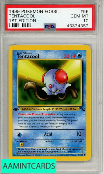 1999 POKEMON FOSSIL TENTACOOL #56 1ST EDITION PSA 10 GEM MT 43324352