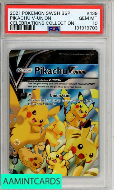 2021 POKEMON SWSH BSP PIKACHU V-UNION #139 CELEBRATIONS COLLECTION PSA 10 131919703