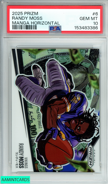 2025 PANINI PRIZM MANGA HORIZONTAL RANDY MOSS#6 MINNESOTA VIKINGS PSA 10 GEM MT 153483386