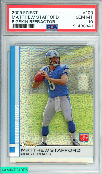 2009 FINEST MATTHEW STAFFORD #100 PIGSKIN REFRACTOR RC PSA 10 GEM MT 91480941